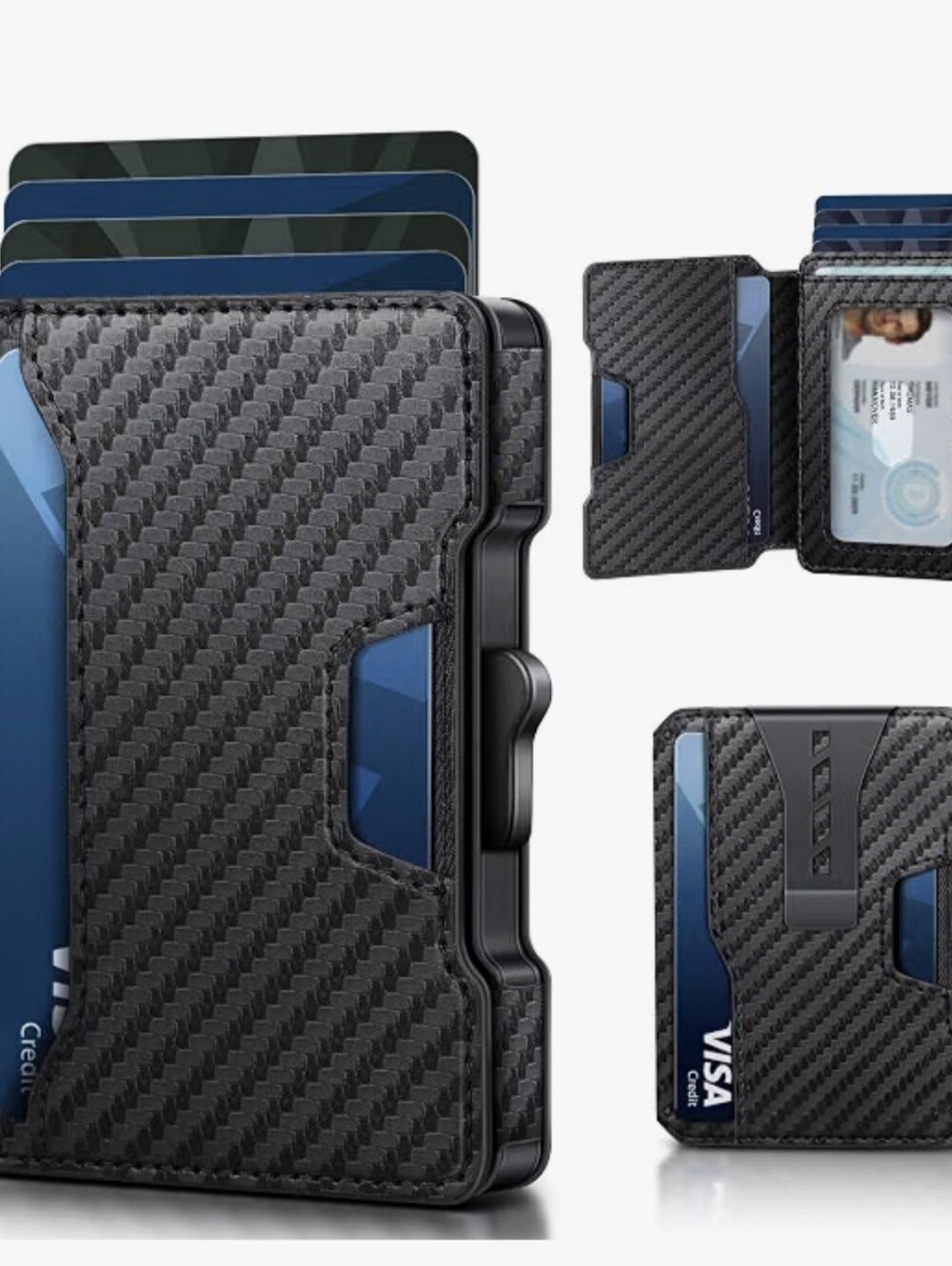 Rfid Carbon Fiber Slim Wallet Card Holder - Black